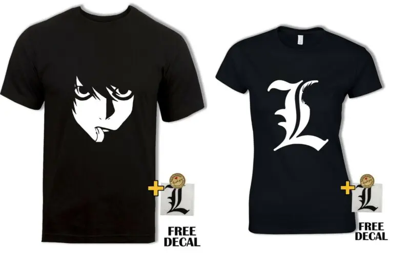 Deathnote L Футболка с логотипом или лицом Кира аниме Новинка косплей для мужчин