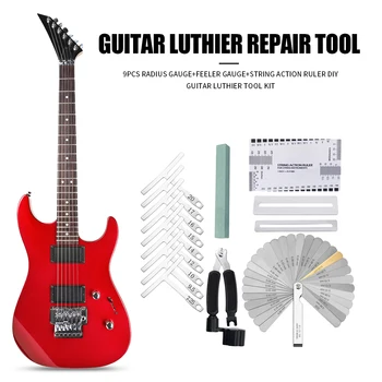 

Guitar Bass Luthier Tool Kit Set With 9Pcs Understring Radius Gauge + Steel Feeler Gauge + String Action Gauge Ruler + String Cu
