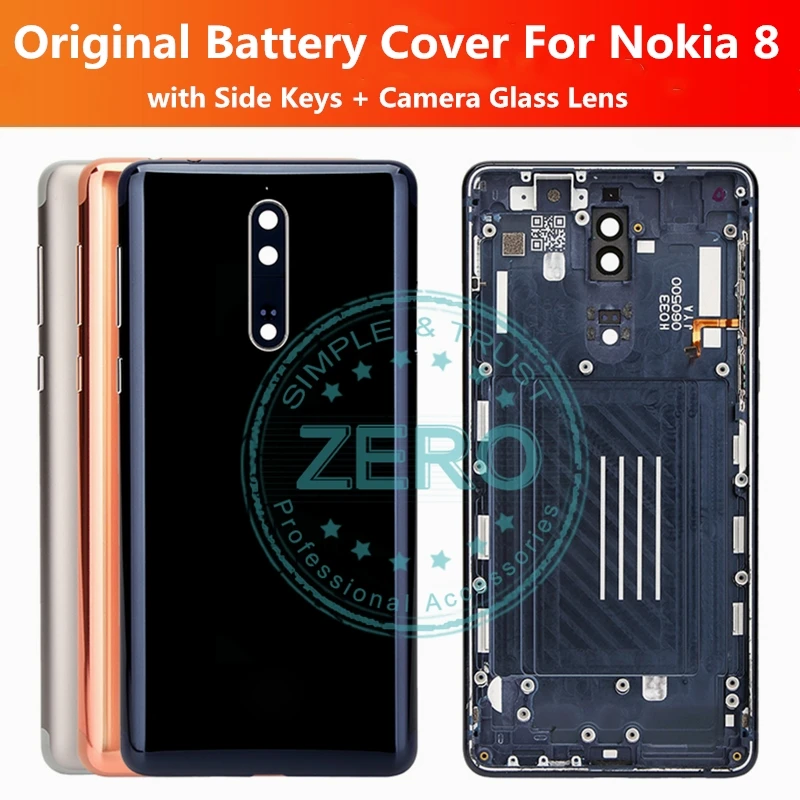 Для Nokia 8 задняя крышка батарейного отсека+ объектив для камеры+ боковые кнопки для Nokia8 задний корпус сменный части