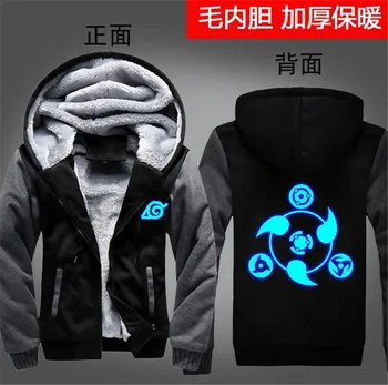 

anime Cotton Hoodies NARUTO Hoodies Sweatshirts Warm Men Luminous Jackets Winter Thicken Fleece Coats Sharingan clothing