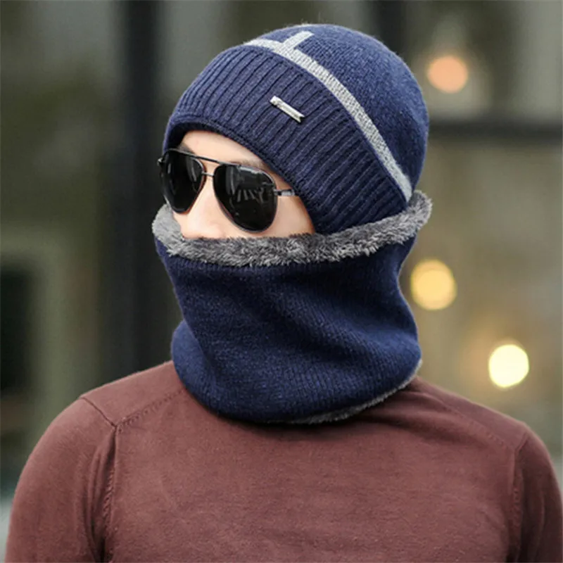 Лидер продаж Лыжная шапка шарф комплект теплая зимняя хлопковая шапка шейный шарф для женщин и мужчин вязаная шапка теплая шапка черепки