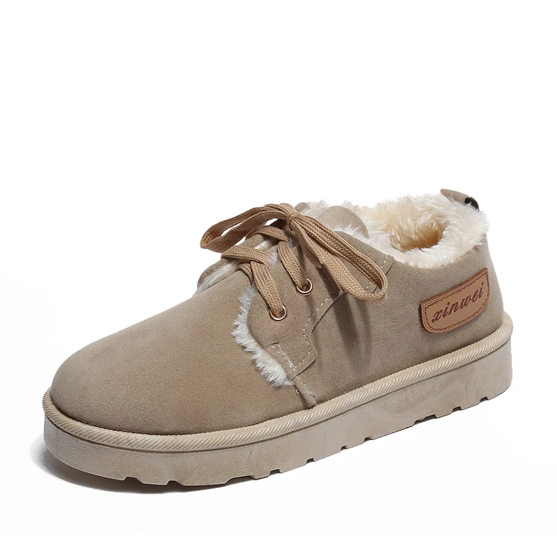 Winter New Female Snow Boots Non-slip Student Plus Velvet Warm Cotton Shoes Flat Lace Women's Boots Size 35-40