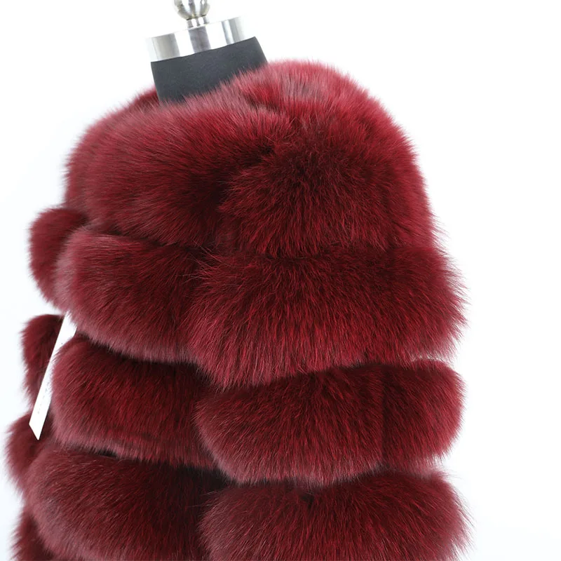 Maomaokong Women Winter Real Fox Fur Slim Vest Natural Fox Fur Jacket Coat Fashion Warm Natural Fur Park long Coat