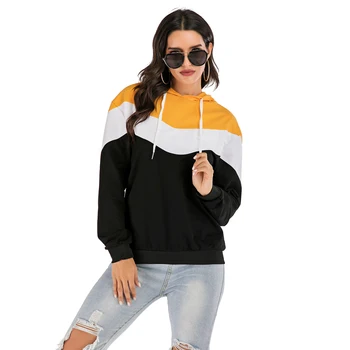 

6207 #2019 Europe And America Fashion Joint Hoodie Medium-length Contrast Color Tops 2020 New