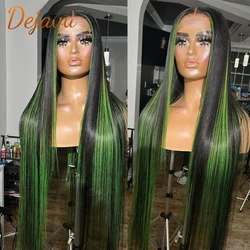 Ombre Highlight Wig Green Black Lace Front Human Hair Wigs Ombre Straight Wig Highlight Wigs Preplucked Hairline Wigs for Women