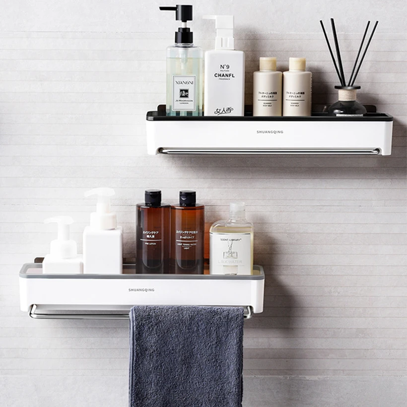 New Simple Style Bathroom Organizer Towel Rag Storage Rack Bathroom Accessories Multifunctional Hook Bathtub Tray Makeup Room