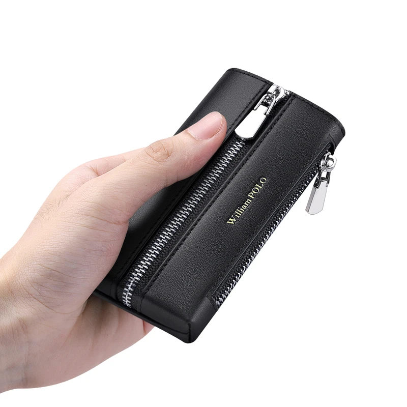 WILLIAMPOLO Key Organizer Fashion Genuine Leather Key Wallet with Hook Zipper Closure Case Car Box key case key holder key organizer key purse key protector