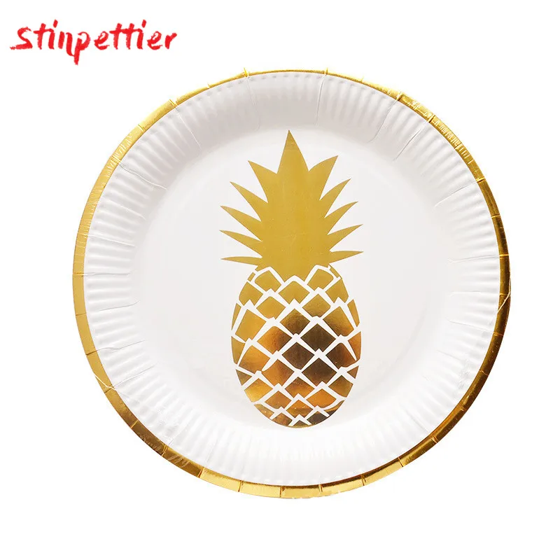 Disposable Tableware Gold Palm Leaf Plates Cups Straws Embossing Knife And Fork For Wedding Birthday Party Supplies ASD161 - Color: 8pcs plate