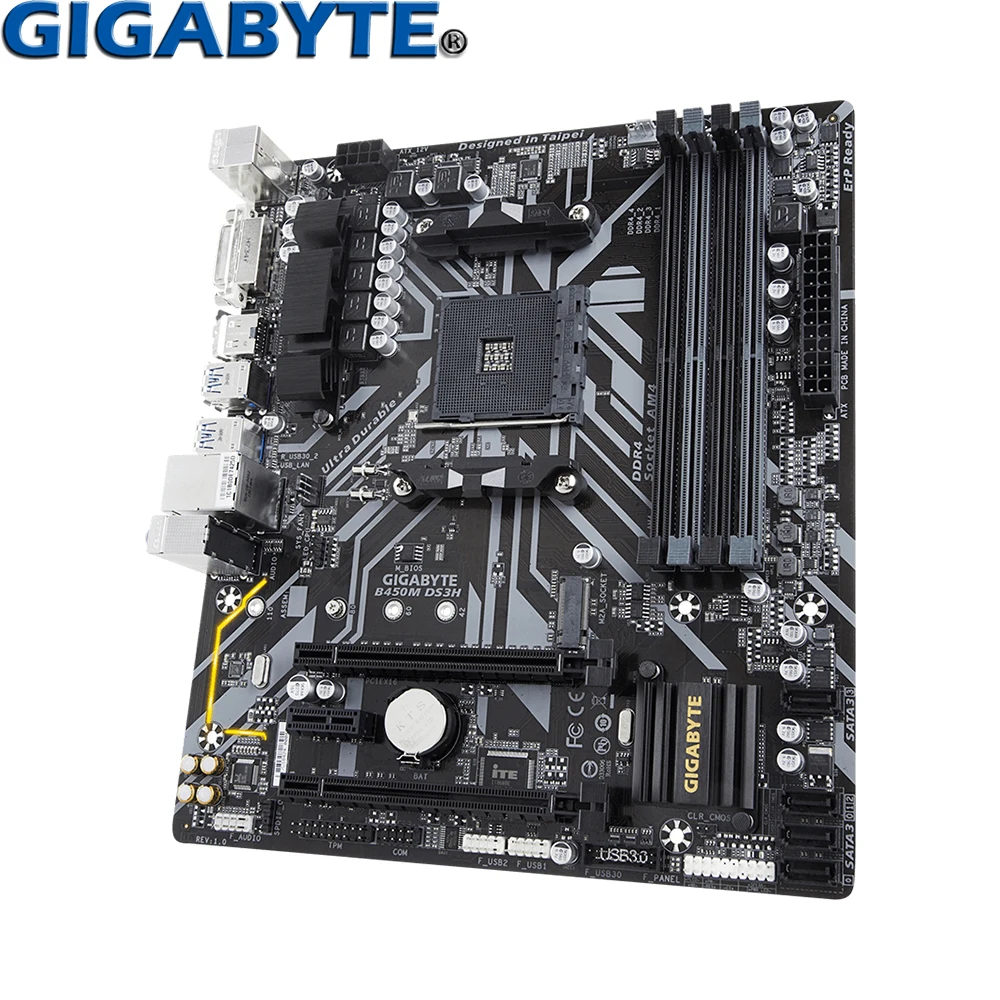 Used Gigabyte GA-B450M DS3H For AMD AM4 Ryzen 3/5