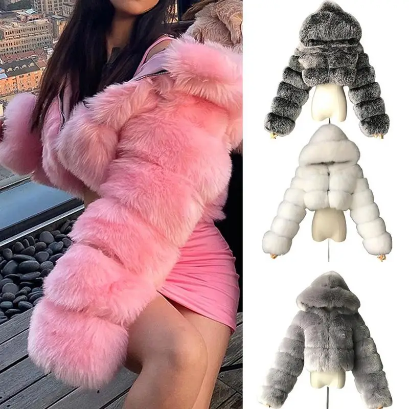 Moda com Capuz Cabolsa de Pele do Falso Inverno Quente Feminino Plush Cor Colheita Peludo Diário Cabolsa Casual Femme Elegante G1i6 S-3xl 9 pele do falso feminino S-3xl plush cor