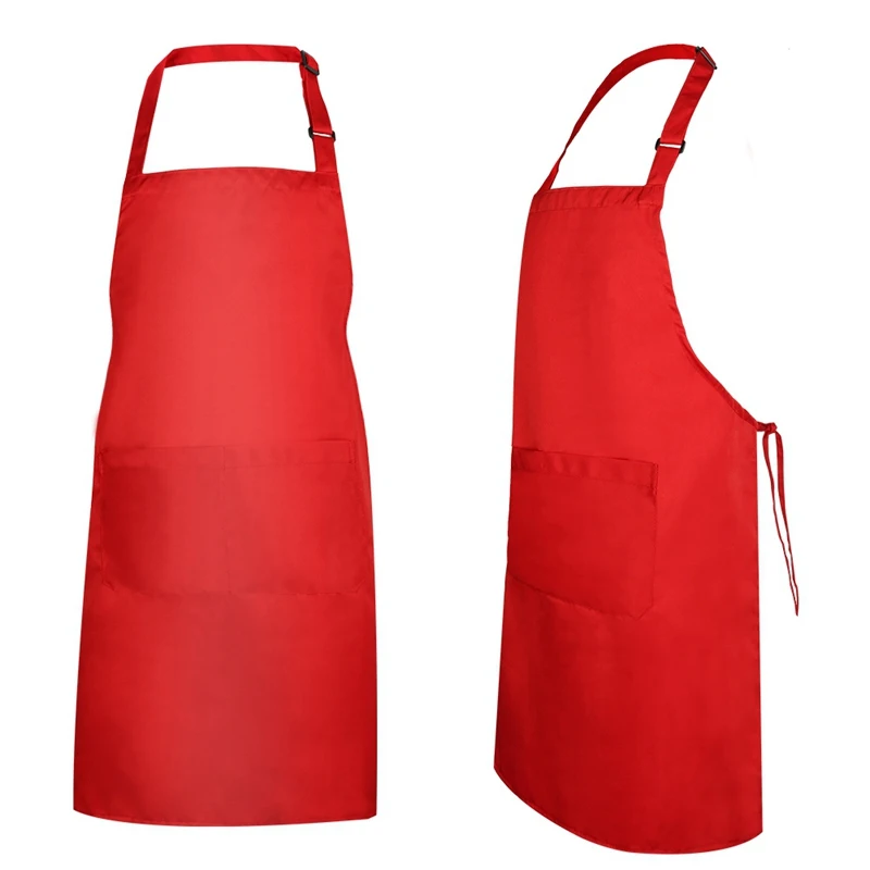 2pcs/set One Black And One Red Adjustable Bib Apron Dress Men Women Kitchen Restaurant Chef Classic Cooking