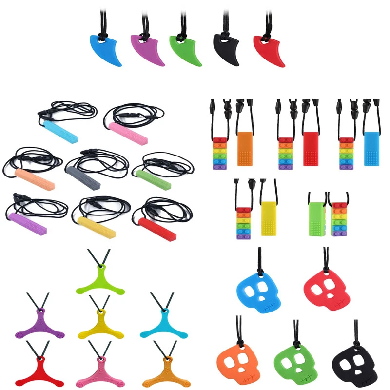 Pendentif A Macher De Motifs Differents Pour Bebe Et Enfant Autiste Collier En Silicone Pour Le Developpement Sensoriel Pour Aider Bebe A Faire Ses Dents Coloris Arc En Ciel 1 Piece Aliexpress