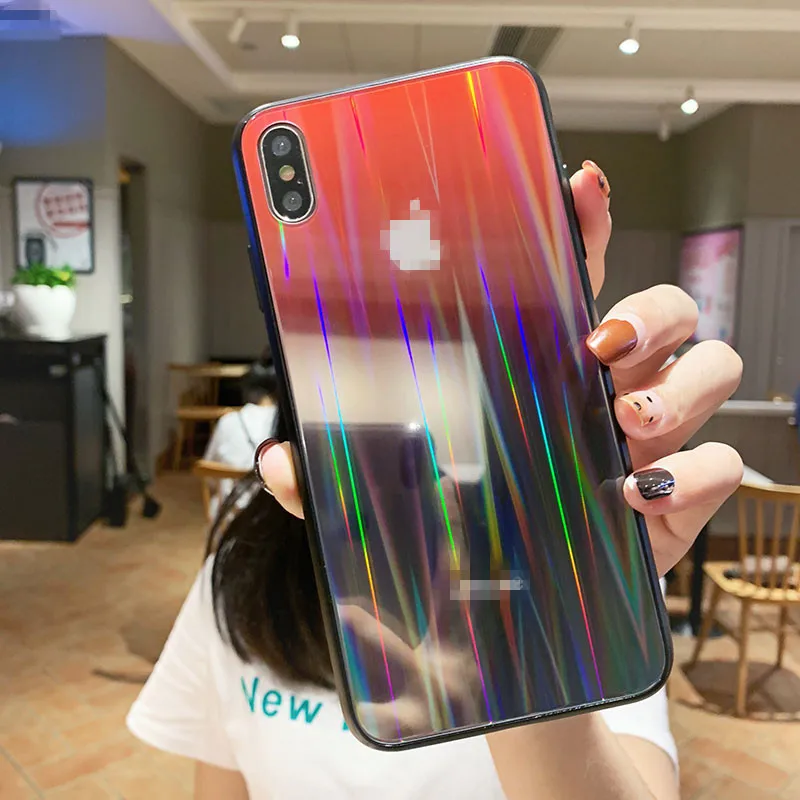 Роскошный стеклянный чехол для телефона aurora для iPhone 11 pro max с логотипом карамельного цвета, закаленное стекло для iPhone 8 7 6 6s 7Plus XR XS max