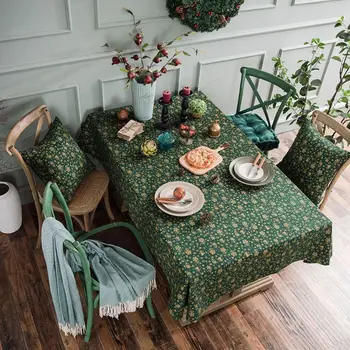 

Christmas Green Gilded Bell Cotton Linen Tablecloth Sofa Cover Kitchen Xmas Supplies