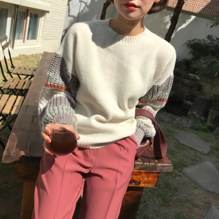 WHITNEY WANG осень зима модный корейский стиль пэчворк свитер женский джемпер pull femme sueter mujer invierno