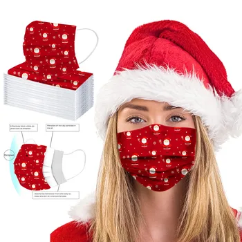 

50/100pcs Disposable Face Mask Unisex Printed Christmas Soft Masks For Adults 3-Layer Masks Dust-proof Breathable Mouth Cover