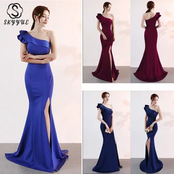 

Skyyue Backless Split Evening Dress 2019 Zipper Women Party Dresses Short Sleeve Robe De Soiree Formal Evening Gowns C092-DS3