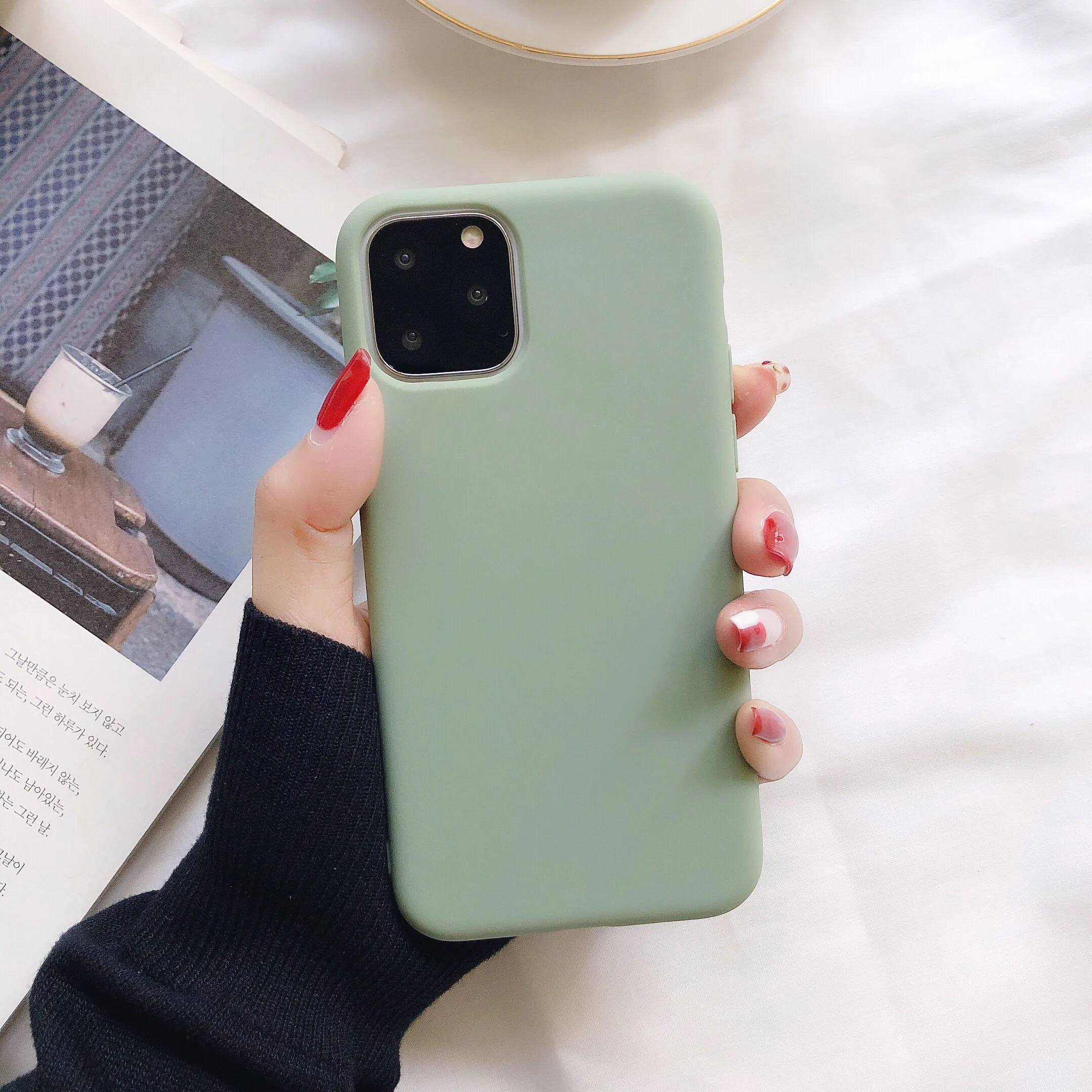 Карамельный цвет iPhone XS 11 Pro Max матовый чехол для телефона XR XS Max X 11 8 Plus iPhone 6 6S 7 Plus 11 Pro Мягкий силиконовый чехол - Цвет: Bean green
