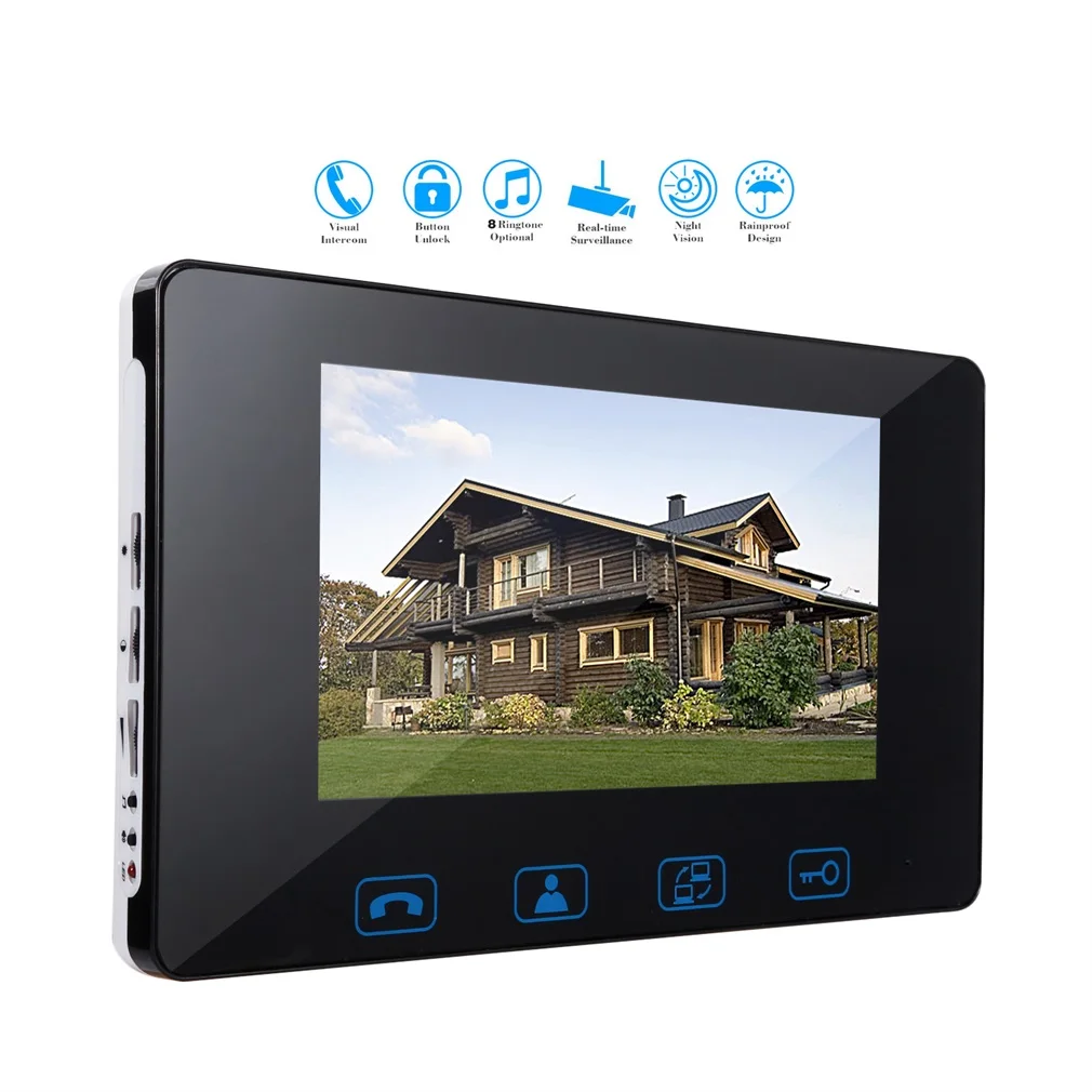 Video Doorphone 2-Wires Video Intercom System 7-Inch Color Indoor Monitor and HD camera Outdoor Video doorbell With 49ft Cable