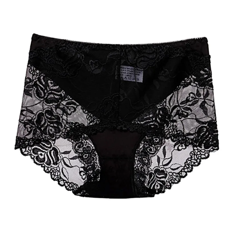 Сексуальные дышащие Бесшовные кружевные трусы со средней талией для женщин, красивый цветочный открытый прозрачный однотонные трусики женские