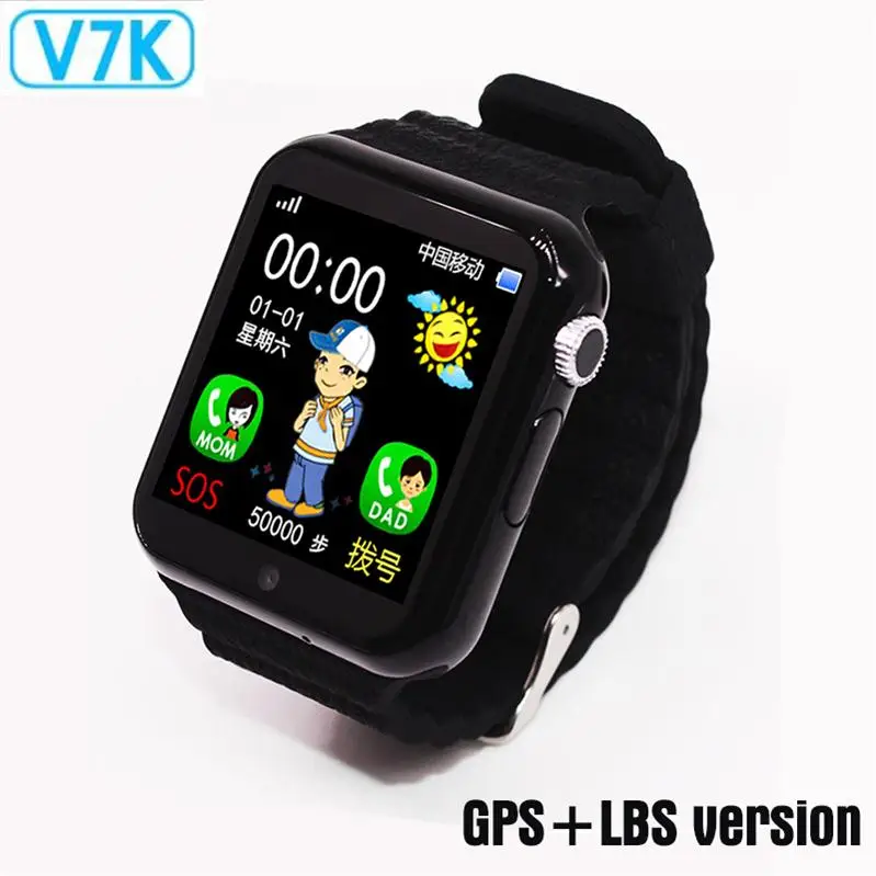 696 оригинальные V7K gps Bluetooth Смарт часы для детей мальчик девочка для Apple Android телефон Поддержка SIM/TF циферблат вызова и Push сообщения - Цвет: V7K Black