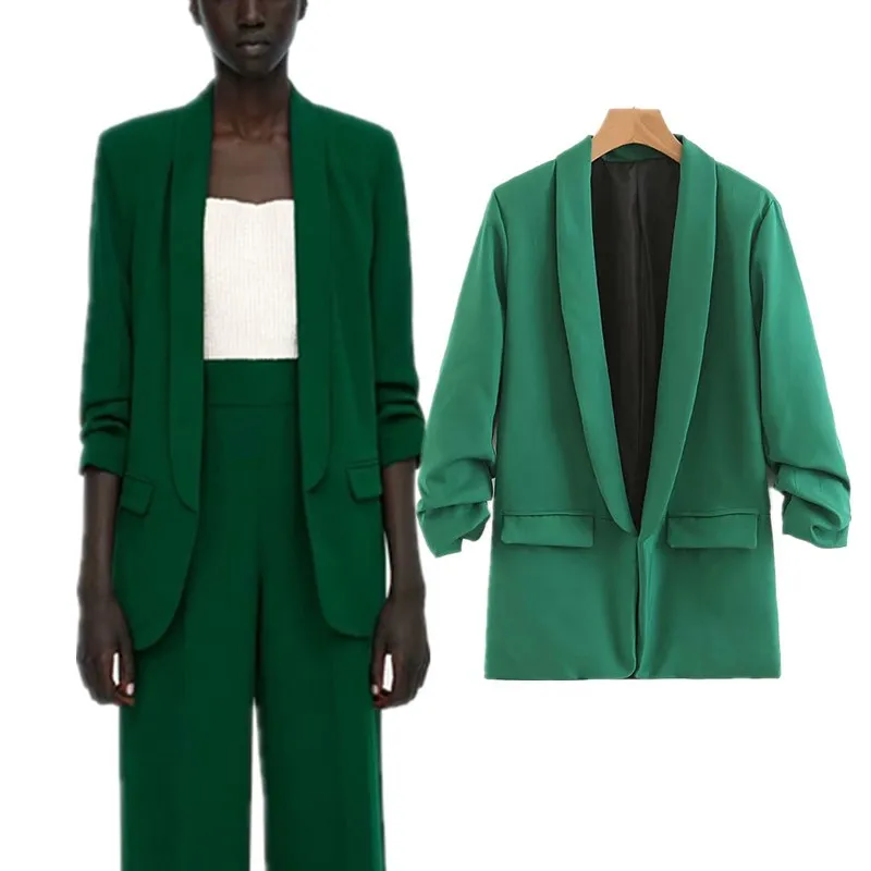 Summer New Style Europe And America WOMEN'S Dress-Style Solid Color Sleeves Pleated Loose-Fit Suit Coat W1844