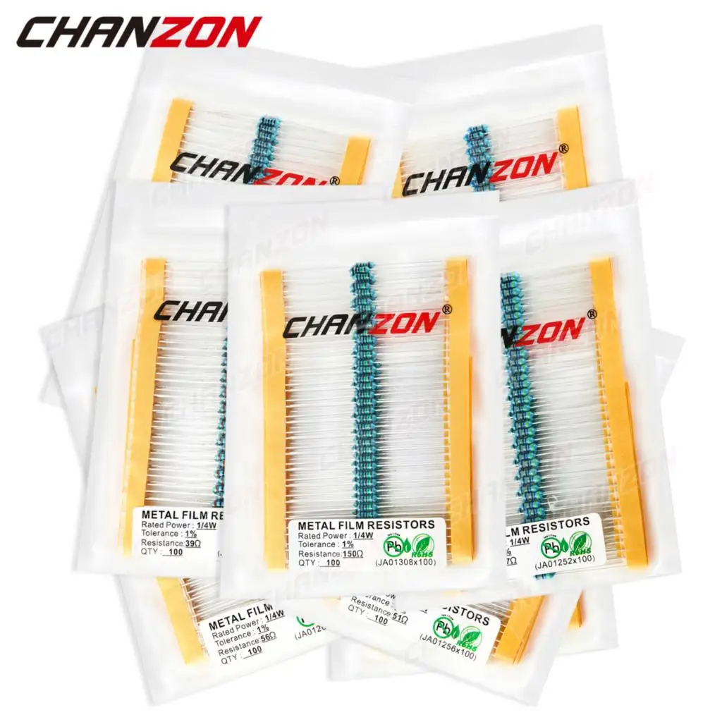 100pcs/lot 1/4 Watt 1% High Precision Metal Film Resistors 1 100 220 330 470 1K 4.7K 10K 15K 20K 22K 33K 47K Ohm 1/4W Resistance