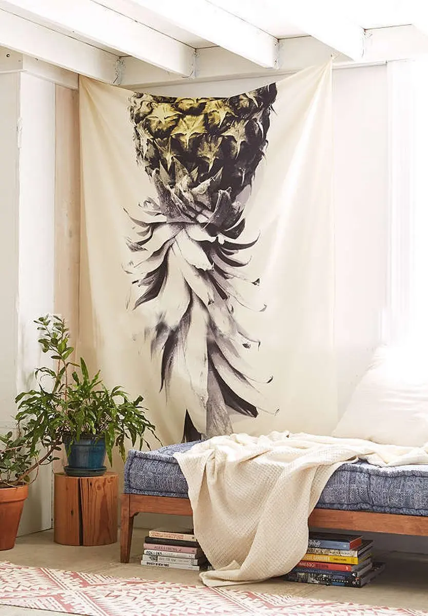 WINLIFE черный и белый ананас настенный гобелен 51 ''x 59''