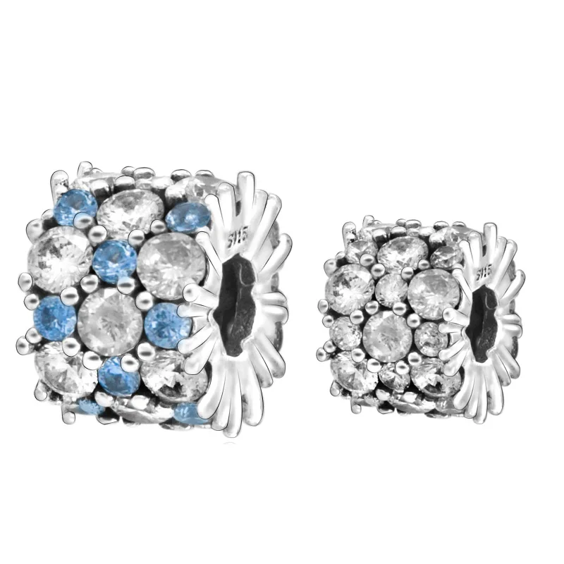 

New Arrival 100% 925 Sterling Silver Beads Blue & Clear Sparking Charm fit Original Pandora Bracelets Women DIY Jewelry
