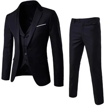 

(Blazer+Pant+Vest) 3Pcs/Set Black Suits Slim Wedding Set Classic Blazers Male Formal Business Dress Suit Male Terno Masculino
