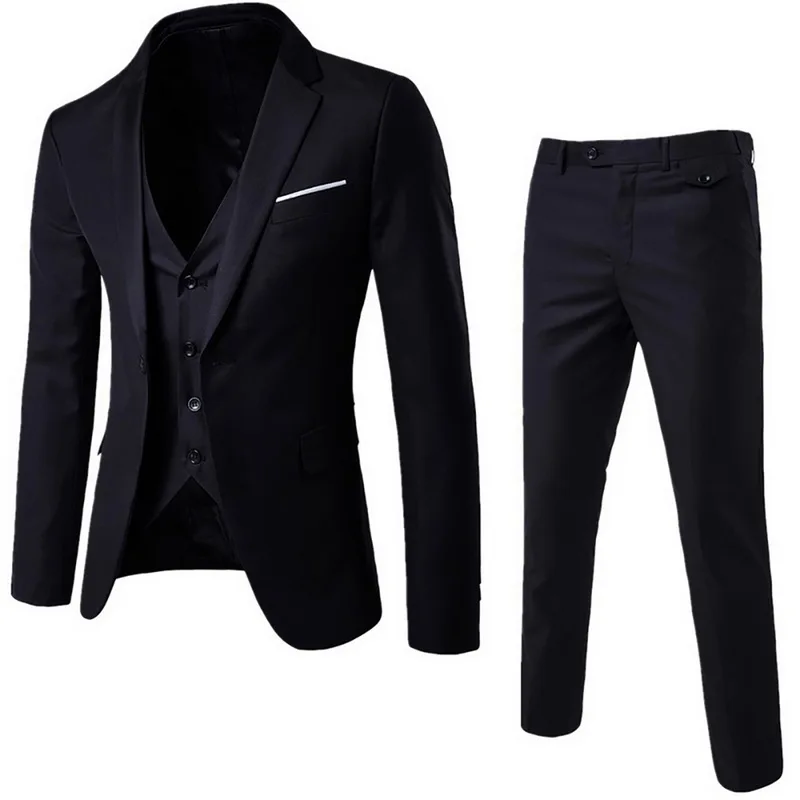 (Blazer+Pant+Vest) 3Pcs/Set Black Suits Slim Wedding Set Classic Blazers Male Formal Business Dress Suit Terno Masculino | Мужская