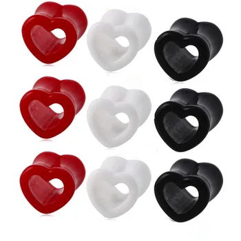 

2 Pcs Black White Red Love Heart Acrylic Flesh Tunnel Plug Jewelry Body Industrial Piercing Stretcher Expander Ear Gauge Earlets