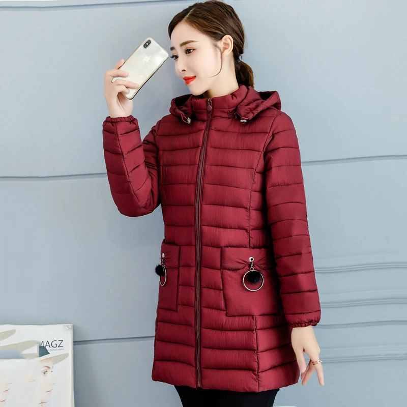 

Plus Size Hooded 2019 Casual Winter Jacket Women Autumn Padded Outwear Female Slim Coat Long Parka Mujer Invierno
