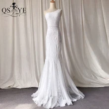 Jedno ramię białe suknie wieczorowe cekinowa długa syrenka suknia wieczorowa brokat elegancka sukienka wieczorowa wzór koronkowa suknia wieczorowa Vestido