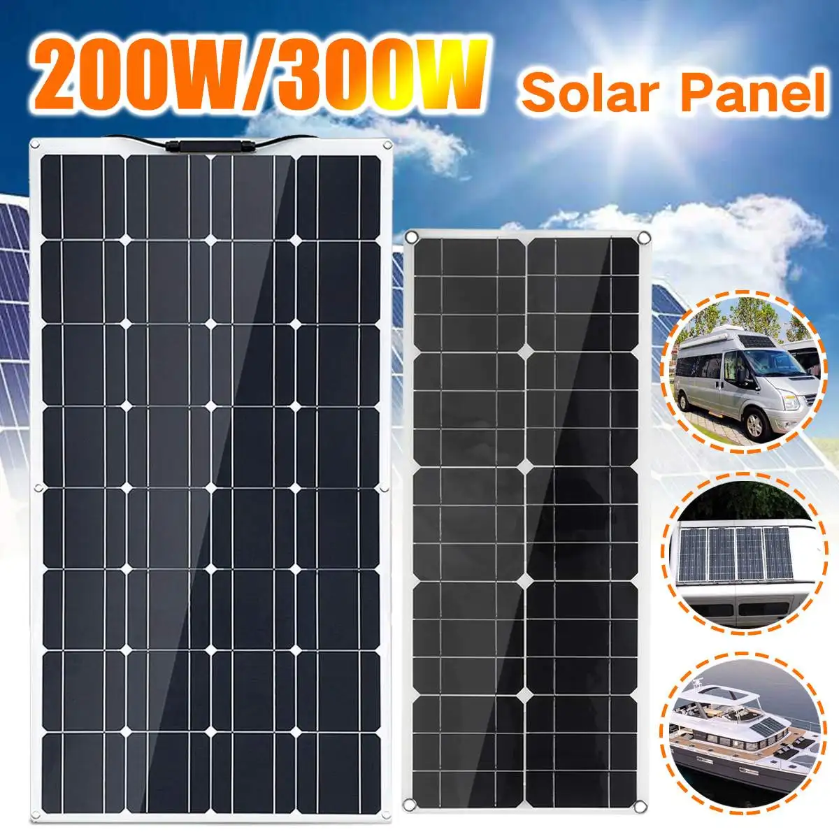 

100W/300W Flexible Solar Panel Plate USB Power Bank Board 18V Solar Charger For Car boat Battery Monocrystalline Silicon Cells