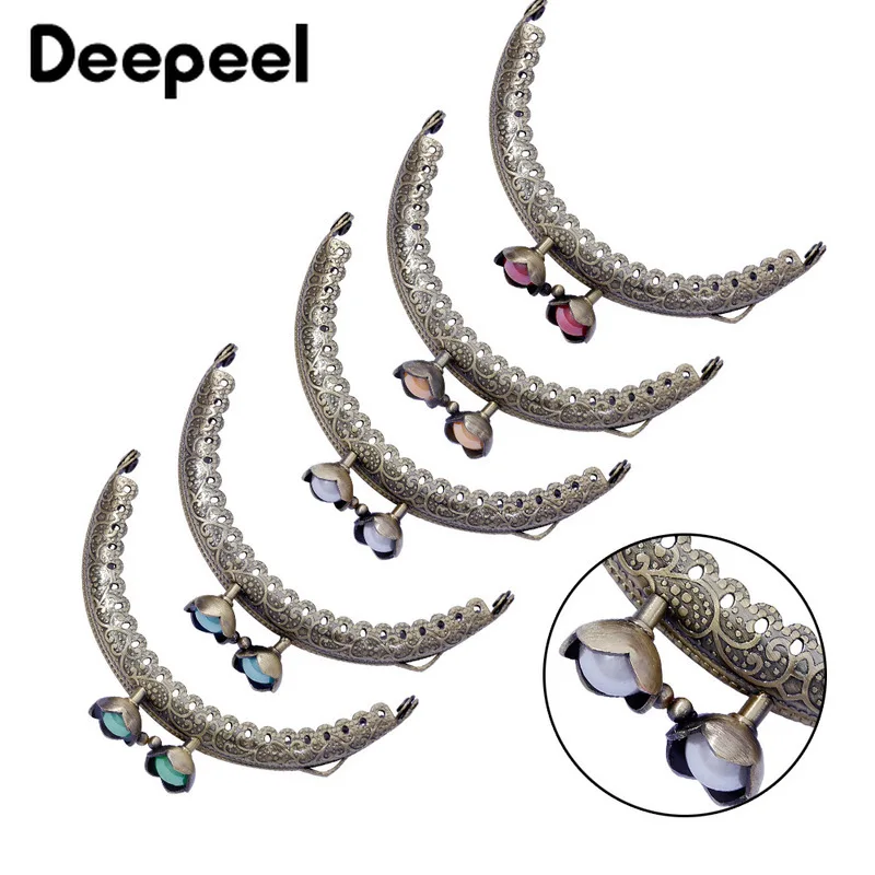 

5pcs 8.5cm Brass Embossed Lotus Head Purse Frame for Bag DIY Hardware Wallet Kiss Clasp Bag Handle Handbag Sewing Accessory
