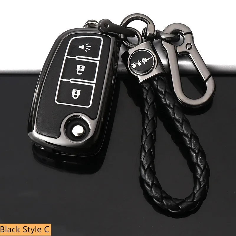 Black Style C Все включено, светящийся чехол для ключа автомобиля, защитный чехол для ключей из цинкового сплава, аксессуары для салона автомобиля, 4 стиля, 3 цвета - Название цвета: Black Style C
