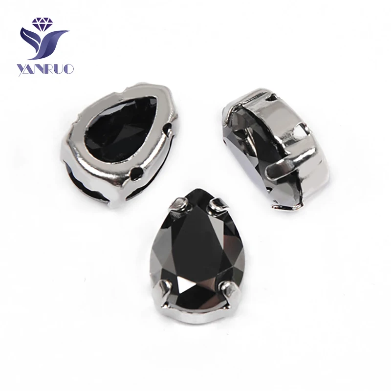 

YANRUO 4320 All Sizes Jet Hematite Drop Glass Stones And Crystals Sewing Strass Pointback Rhinestones For Jewelry Crafts