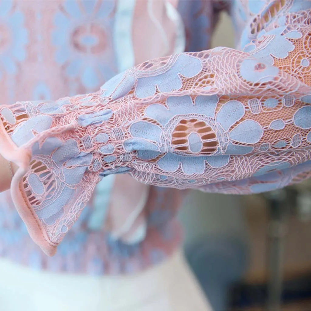 Летний женский топ Blusa Mujer кружевная шифоновая блузка женская рубашка с длинным рукавом Женские топы и блузки женские большие размеры# J30