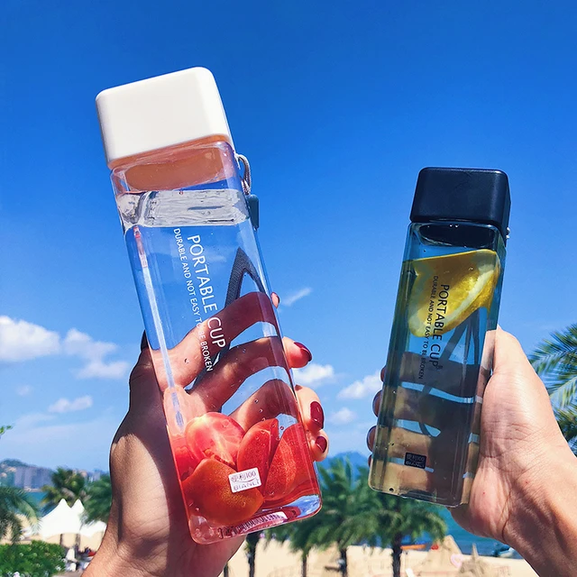 500 ml Cute New Square Tea Milk Fruit Water Sport Bottles Clear or Opaque Heat Resistant - Image 2