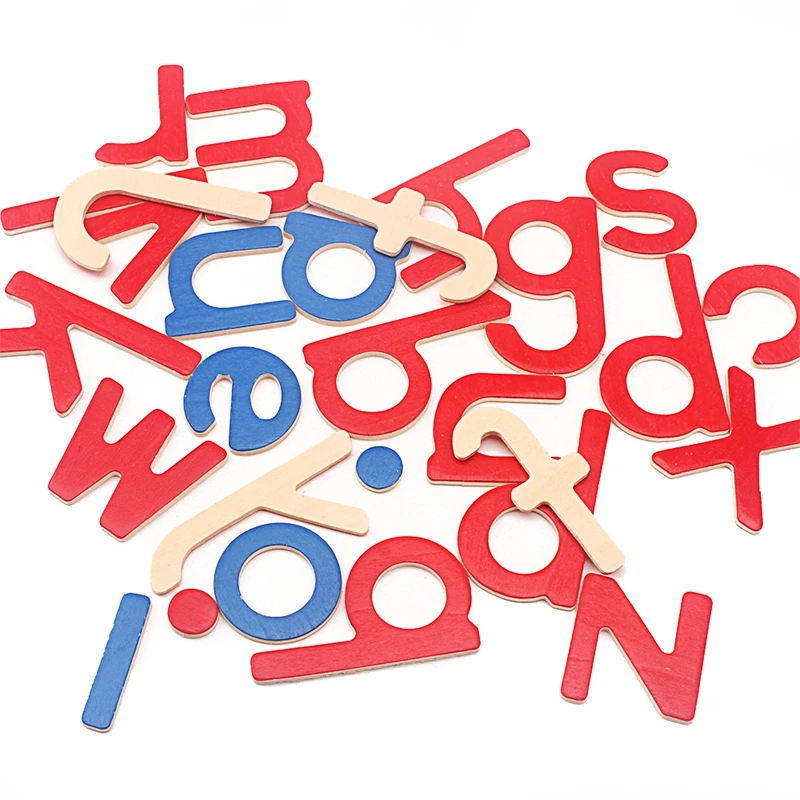 Montessori Wooden 26Pcs Red Blue Alphabets Vowel Consonants English Languages Learning Letters Alphabets Plywood Educational Toy 4