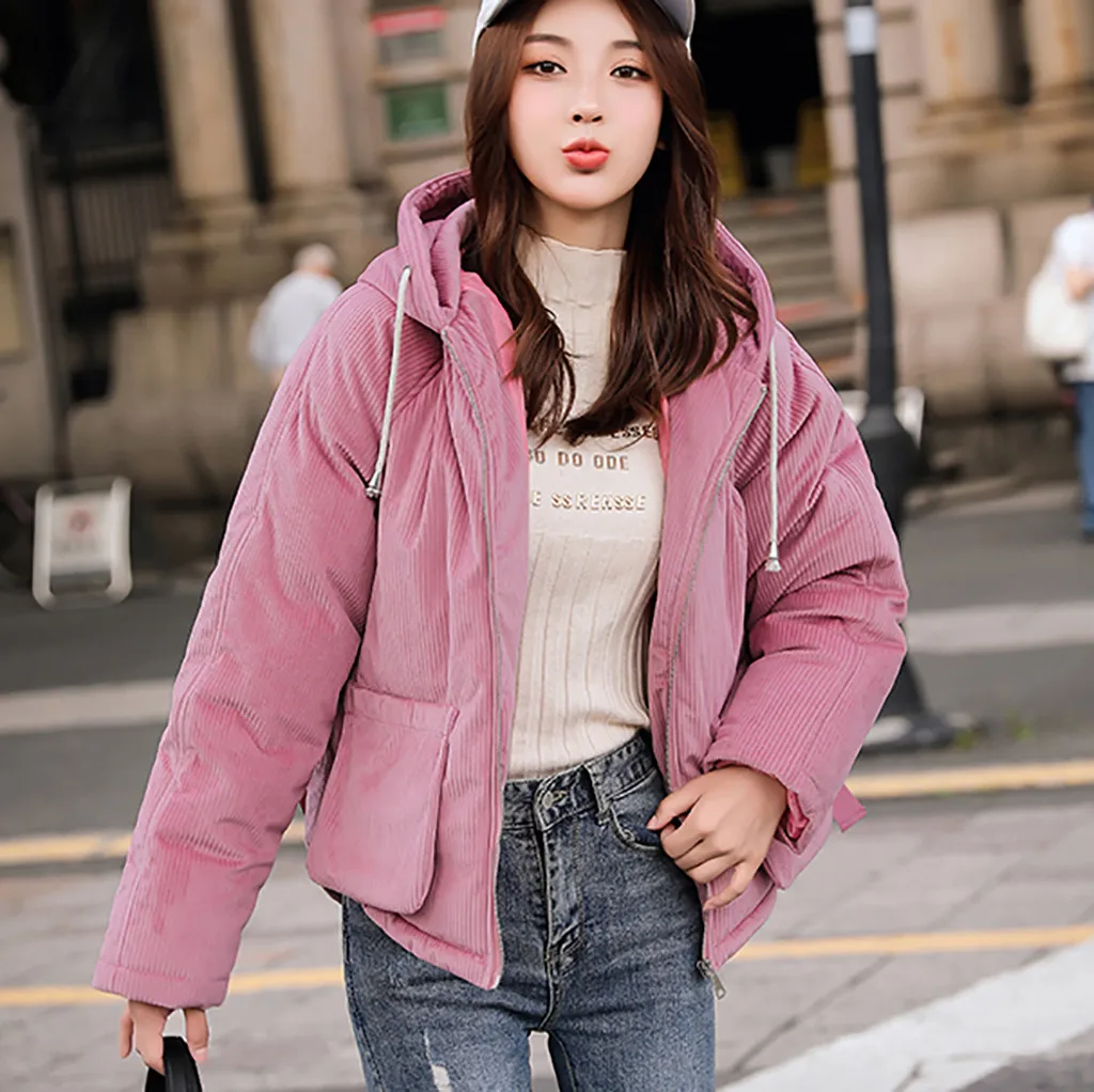 

feitong Hooded Women Coat Autumn Winter Warm Thicken Cotton Parkas Down Jacket Students Baseball Bomber Outwear Short Tops 8M2