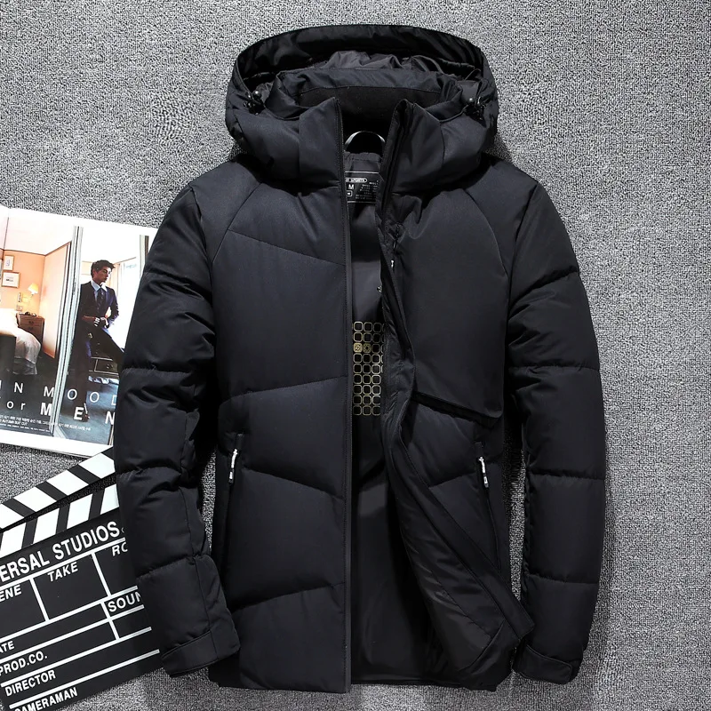 

Nice Pop Pop Brand Long Men Down Jacket Winter Down Coat Men Solid Color Thermal Thick White Duck Down Jacket Men Overcoat