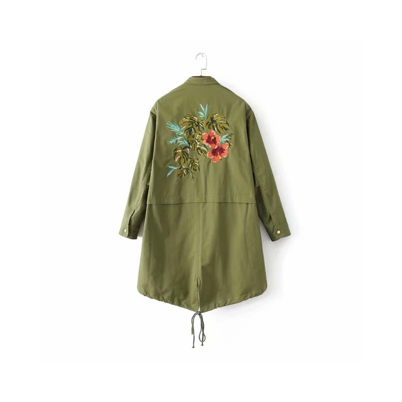 Модная женская куртка Za с вышивкой ArmyGreen, Женская куртка с карманами на молнии, модное повседневное осеннее Женское пальто средней длины, верхняя одежда