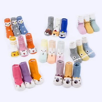 

3 pairs/lot Cotton Baby Socks cartoon animals design kids Socks Newborn Floor Socks Girl Boy Short Socks infant baby socks set