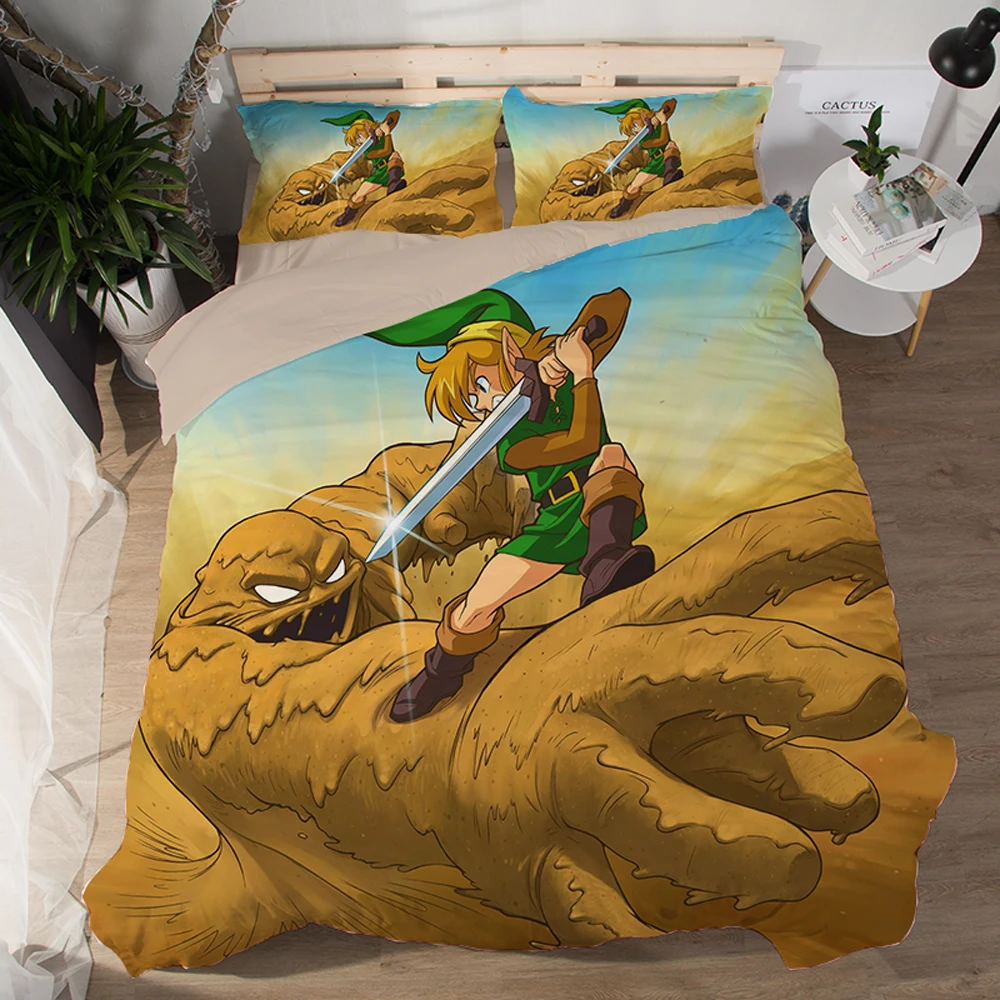 Новинка, комплект из 3 предметов, 3D Legend of Zelda, Комплект постельного белья с рисунком, пододеяльник, простыня, 2 шт., наволочка, полиэстер, постельное белье
