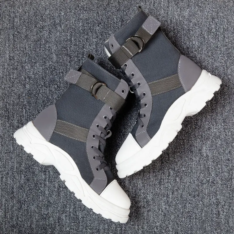 

High top sneakers girl platform boots ladies canvas lace-up shoes autumn winter boots women's mid calf boats