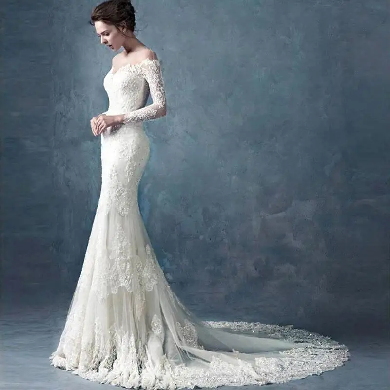 

Wedding Dress 2019 Long Sleeves Merimaid Sweetheart Applique Plus Size For Girls Vestido De Noiva Dubai Arabic vestido de novia