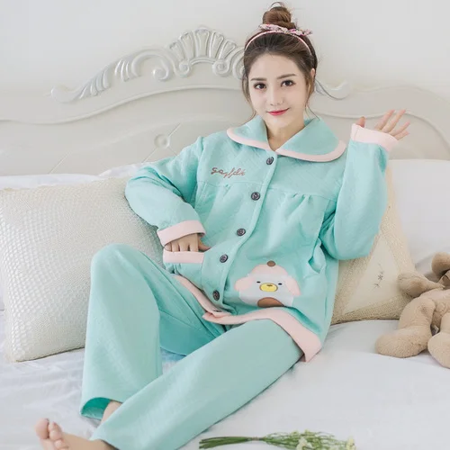 Осенняя одежда для послеродового кормления Хлопковая пижама домашняя одежда для беременных женщин теплая ночная рубашка для беременных зимняя одежда для сна - Цвет: CYT 9hao 662lvqie