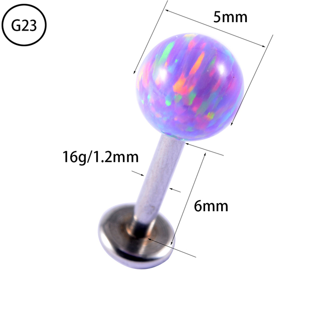 Purple Opal Stone Ear Tragus Cartilage Stud Industrial Conch Daith Ring Nose Lip Nipple Tongue Barbell Piercing Jewelry